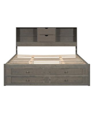 King Size Platform Bed with Storage Headboard and 8 Drawers