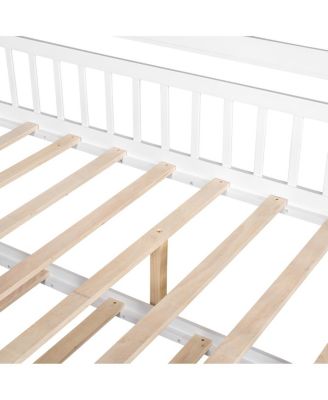Wooden Full Size House Bed with Twin Size Trundle, Kids Bed with Shelf