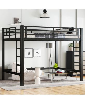 Full Size Metal Loft Bed with Ladder and Guardrails