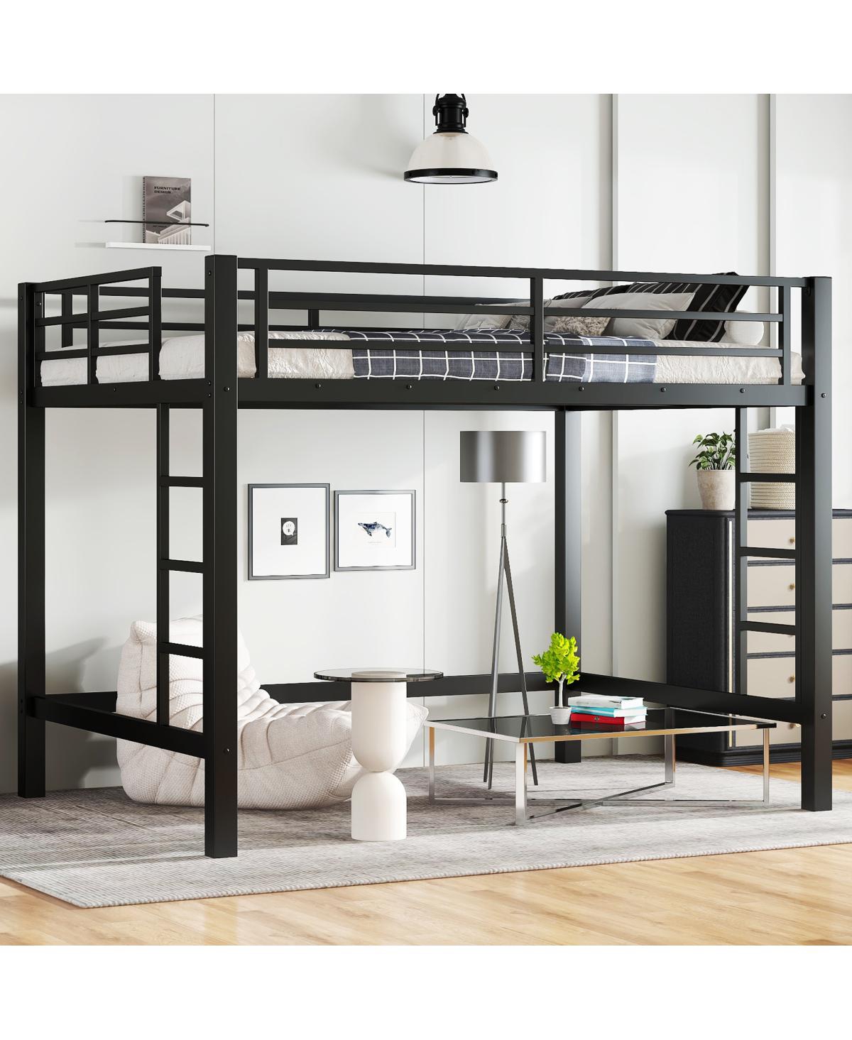 Streamdale Furniture Full Size Metal Loft Bed with Ladder and Guardrails
