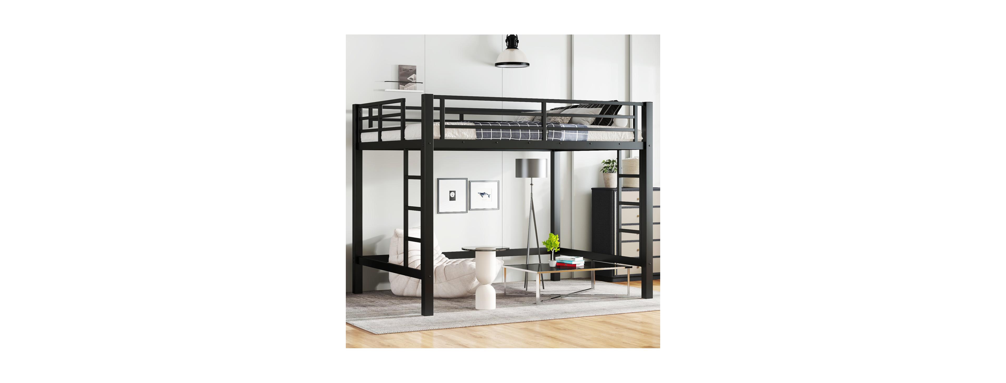 Streamdale Furniture Full Size Metal Loft Bed with Ladder and Guardrails