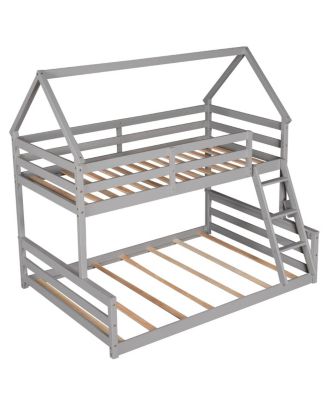 Twin over Full House Bunk Bed with Built-in Ladder
