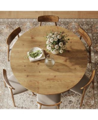 Solid Wood Round Dining Table, 47" Farmhouse Kitchen Table for 4-6, Wooden Circle Dinner Table 