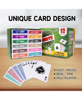 12-Deck Nertz Card Game Set, Multi-colored Playing Cards for Poker, Blackjack, Rummy, Go Fish, Bridge