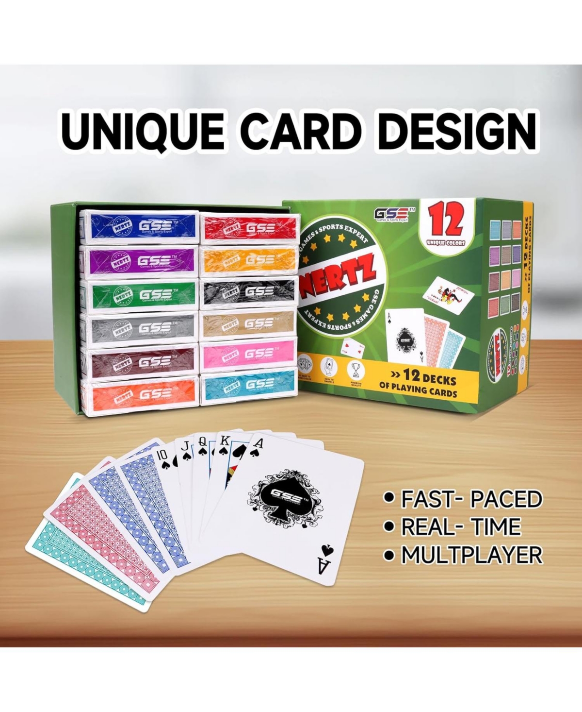 Gse Games & Sports Expert -Deck Nertz Card Game Set, Multi-colored Playing Cards for Poker, Blackjack, Rummy, Go Fish
