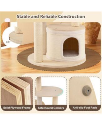 60"Tall Wooden Cat Tree with Scratching Posts & Condos