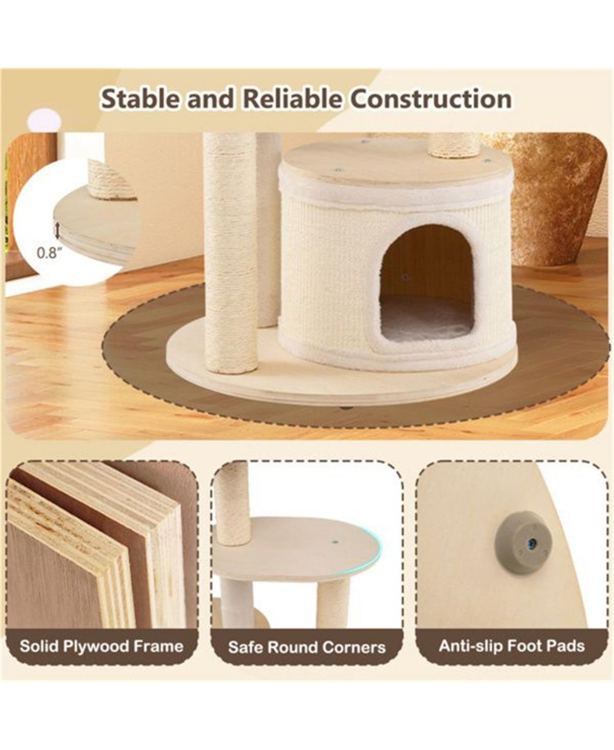 Aostirmotor 60"Tall Wooden Cat Tree with Scratching Posts & Condos