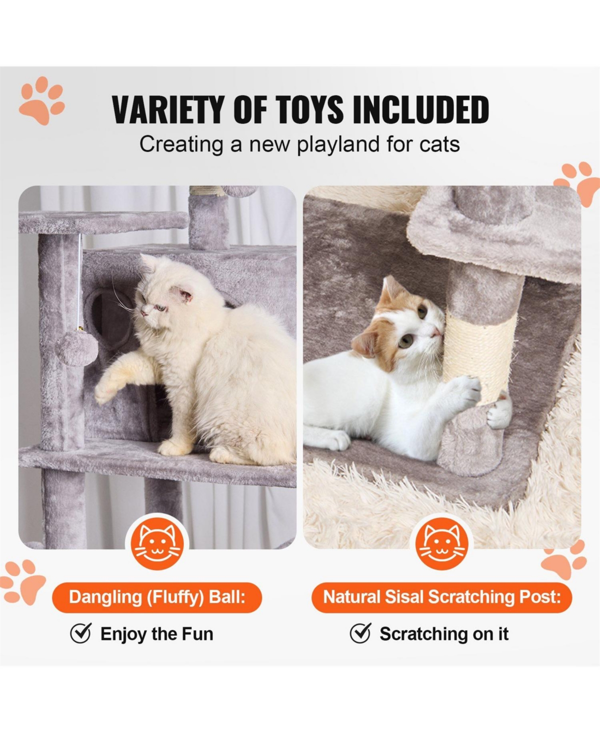 Aostirmotor 68.5" Cat Tower with Cat Condos Scratching Post in Light Grey