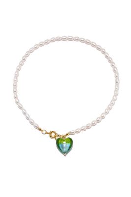 Esmee Glaze Heart Pendant Baroque Pearl Necklace - Mint