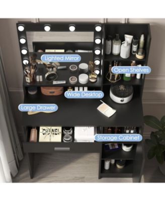 Vanity Desk with Mirror & Light, Drawer Storage, 3 Lighting Modes, Black