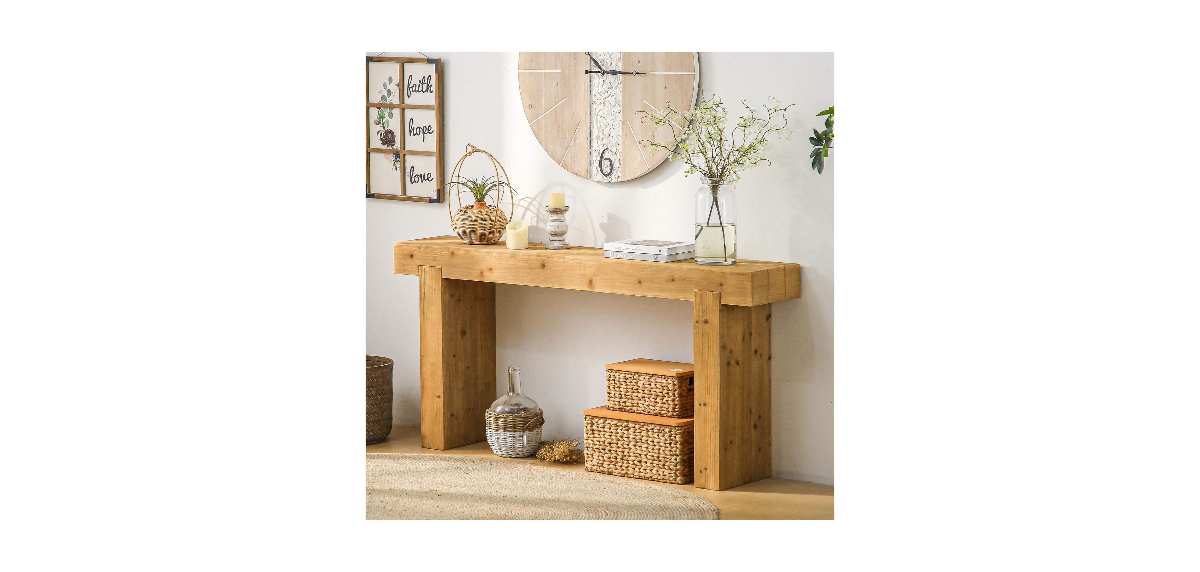 Streamdale Furniture 63" Solid Wood Console Table - Rustic Farmhouse Sofa Table