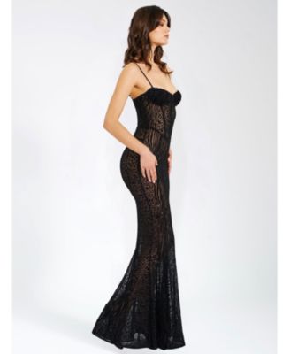 Women's Ulani Black Burnout Velvet Detail Mesh Maxi Dress