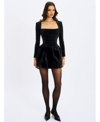 Women's Catrina Black Velvet Square Neck Bow-Tie Mini Dress
