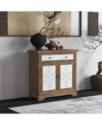 Rustic Carved Floral Accent Cabinet