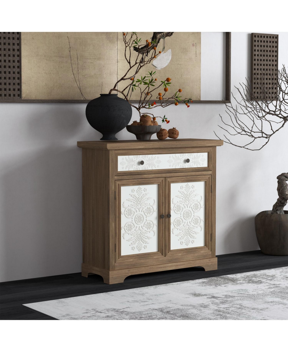 Streamdale Furniture Rustic Carved Floral Accent Cabinet