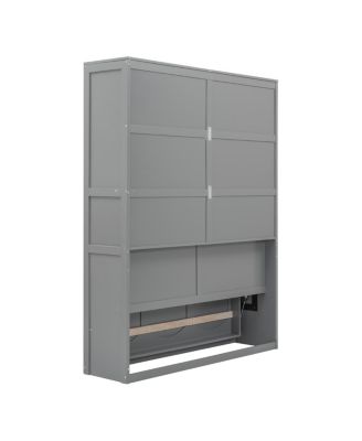  Queen Size Murphy Bed Wall Bed with Shelves, Gray