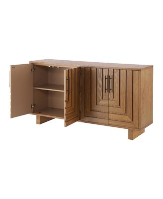 Modern sideboard, 59" storage cabinet with 4 doors, natural finish