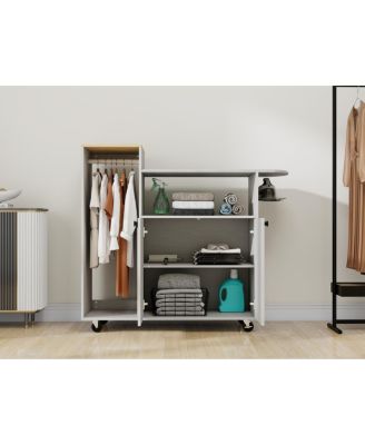 Ironing Cart with Rolling Board, Multipurpose Cabinet with Wheels & Shelf