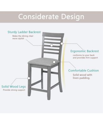 Dining Chairs Set of 4, Wooden Counter Height Chairs with Padded Seat, Gray