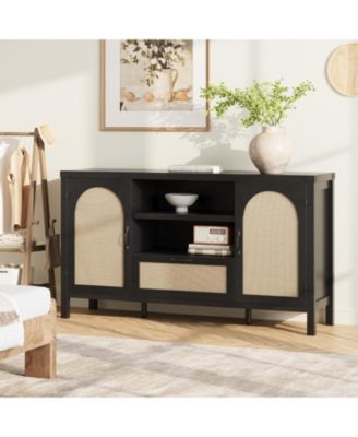 47.2" Buffet Cabinet with Storage, Farmhouse Kitchen Sideboard with Drawer, Rattan Coffee Bar Cabinet for Living Room