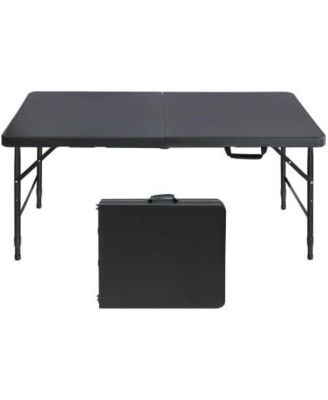 Folding Table 4FT, Heavy Duty Portable Plastic Folding Table with Handle, Anti-Slip Feet, Waterproof, Easy to Clean, Adjustable Height