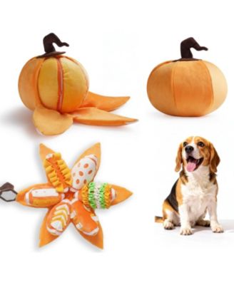7-in-1 Pumpkin Dog Enrichment Toys, 6  Squeaky Snuffle Slices with Velcro-closure Rind for Treats Hunting Fun, Hide and Seek Puzzle Toy for D