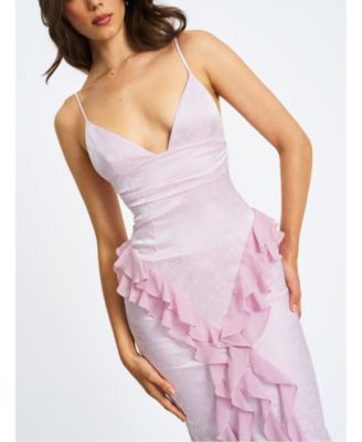 Women's Paolina Taro Pink Jacquard Ruffle Mermaid Maxi Dress