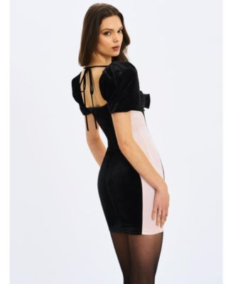 Women's Nova Black Contoured Sweetheart Puff Sleeve Mini Dress