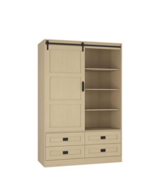 Tall Bedroom Armoire Wardrobe Closet with Barn Door & Shelves