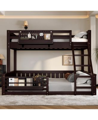 Streamdale Twin XL over Queen Bunk Bed with Ladder, Guardrails, Pegboard & Bookshelf, Espresso