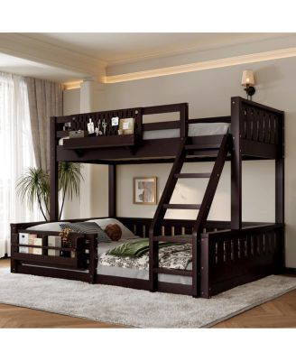Streamdale Twin XL over Queen Bunk Bed with Ladder, Guardrails, Pegboard & Bookshelf, Espresso