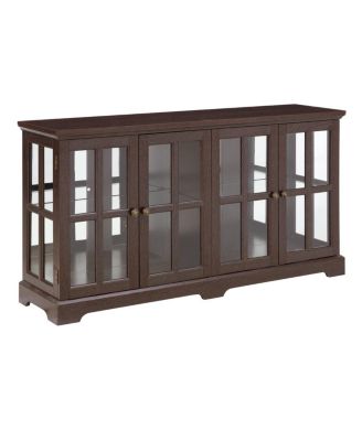  LED Curio Display Cabinet with Glass Doors & Adjustable Shelves - CHERRY