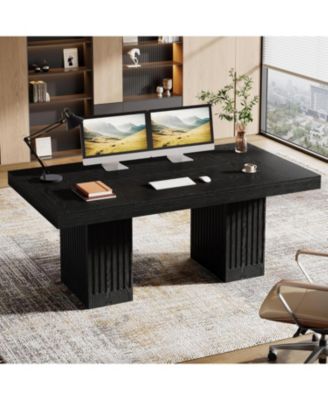 63 Inch Executive Desk, Modern Office Computer Desk with Heavy Duty Double Pedestal, Large Study Writing Table Business Furniture