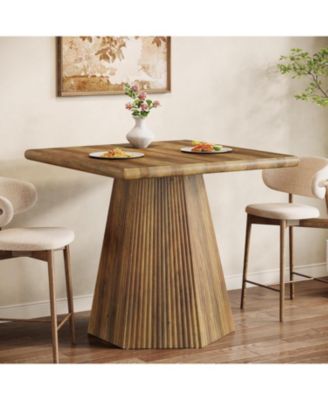 Square Dining Table for 4, 31.5-Inch Farmhouse Kitchen Table with Sturdy Pedestal Base for Kitchen & Dining Room & Living Room