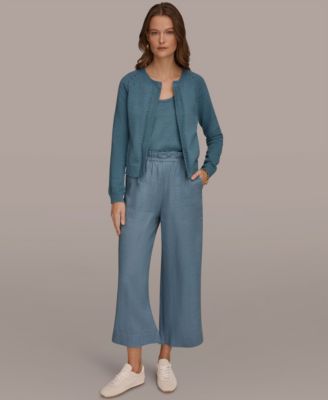 Women's Pointelle Stitch Open-Front Cotton Cardigan 