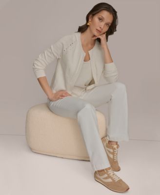 Women's Pointelle Stitch Detail Open-Front Cardigan