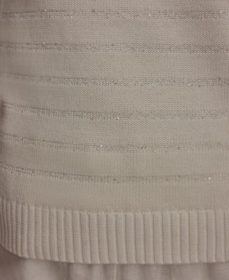 Women's Elbow-Sleeve Crew Neck Striped Sequin Sweater