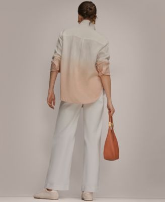 Women's Linen Dip Dye Long-Sleeve Button-Front Shirt