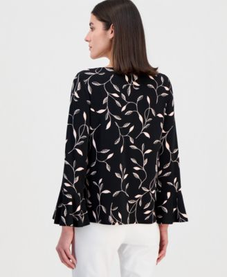 Women's Printed Boat-Neck Bell-Sleeve Top