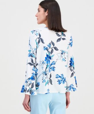 Women's Printed Boat-Neck Bell-Sleeve Top