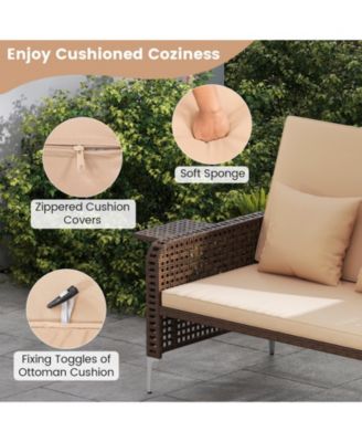 2-Piece Patio Rattan Daybed Set with Loveseat and Ottoman