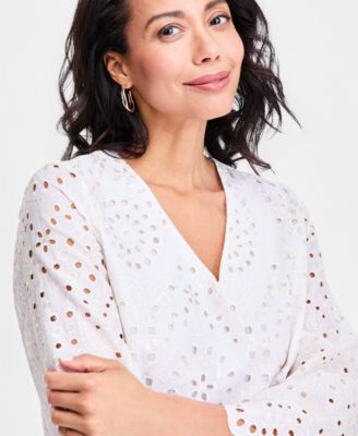 Women's Novelty Eyelet 3/4-Sleeve Top