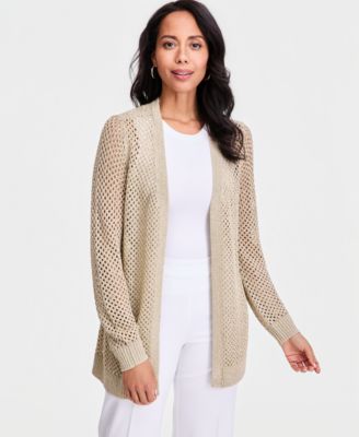 Women's Lurex Open-Work Open-Front Cardigan