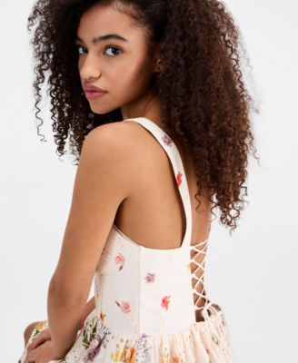 Women's Lace-Up Eyelet-Embroidered Dress