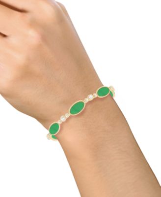 Jade (12x6mm) and White Sapphire (0.17 ct. t.w.)  Bracelet in 14k Gold Over Sterling Silver (Also Available in Onyx)