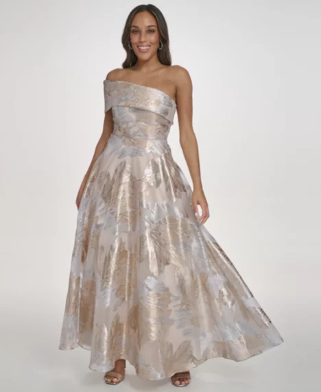 Petite One-Shoulder Ball Gown - Champagne