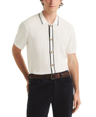 Men's Textured Open Front Polo Sweater