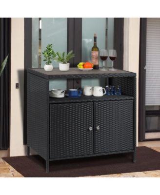Versatile Outdoor Wicker Storage Cabinet with Shelf & Weather-Resistant Patio Bar Table – Convenient Access for Patio, Pool, Garden