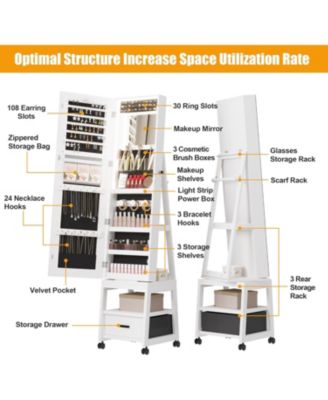 360&deg; Swivel Jewelry Cabinet with LED Lights,Inside Makeup Mirror,Rotatable Full Length Mirror with Jewelry Storage