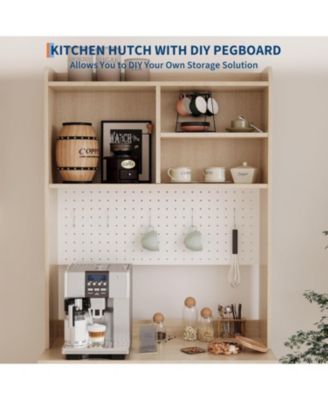 71" Wooden Kitchen Pantry Cabinet with Microwave Stand and Hutch